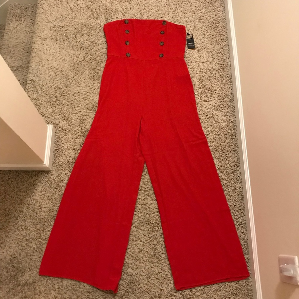 Class Red Strapless Jumpsuit - Forever 21